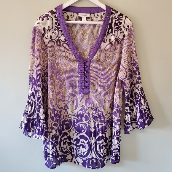 Dress Barn 1X Y2K Romantic Whimsigoth Fairy Grunge Boho Barocque Plisse Tunic - Picture 4 of 14